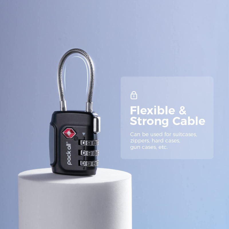 pack all TSA Approved Cable Luggage Locks, 3 Digit Combination Padlocks, Travel Lock for Suitcases & Bag, Alloy Body, Travel Accessories (4 Pack) - Image 2